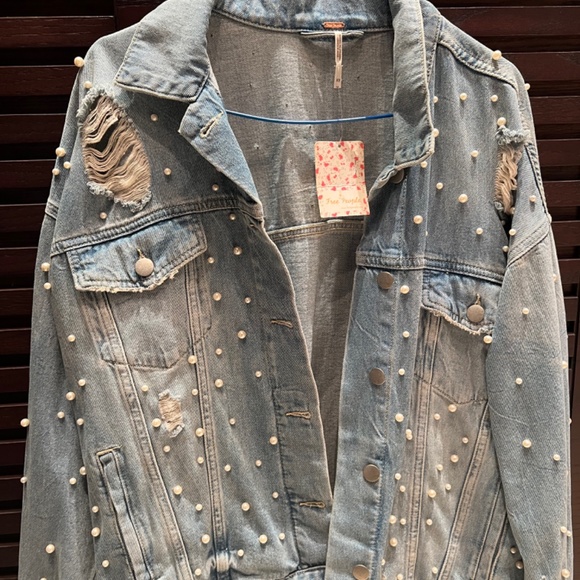 Free People Oversized Pearl Denim Jacket (brand new)